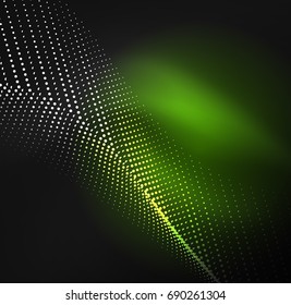 3D illuminated wave of glowing particles. HUD design element. Technology digital splash concept