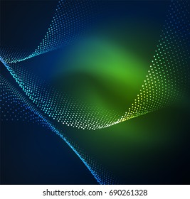 3D illuminated wave of glowing particles. HUD design element. Technology digital splash concept