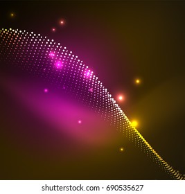 3D illuminated wave of glowing particles. HUD design element. Technology digital splash concept