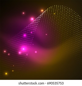 3D illuminated wave of glowing particles. HUD design element. Technology digital splash concept