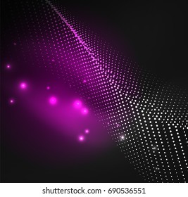 3D illuminated wave of glowing particles. HUD design element. Technology digital splash concept