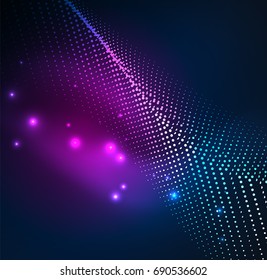 3D illuminated wave of glowing particles. HUD design element. Technology digital splash concept