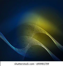 3D illuminated wave of glowing particles. HUD design element. Technology digital splash concept
