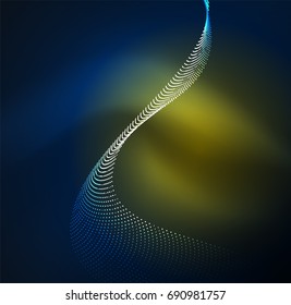 3D illuminated wave of glowing particles. HUD design element. Technology digital splash concept