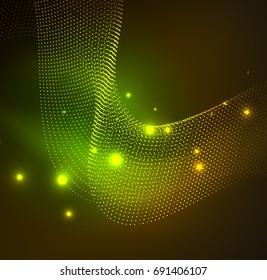 3D illuminated wave of glowing particles. HUD design element. Technology digital splash concept