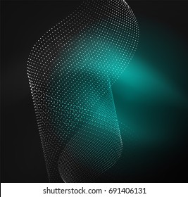 3D illuminated wave of glowing particles. HUD design element. Technology digital splash concept