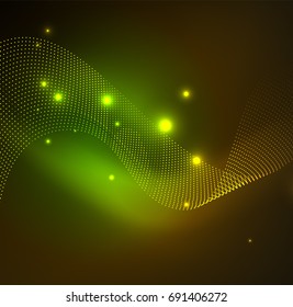 3D illuminated wave of glowing particles. HUD design element. Technology digital splash concept