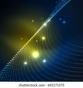 3D illuminated wave of glowing particles. HUD design element. Technology digital splash concept