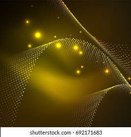 3D illuminated wave of glowing particles. HUD design element. Technology digital splash concept