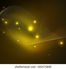 3D illuminated wave of glowing particles. HUD design element. Technology digital splash concept