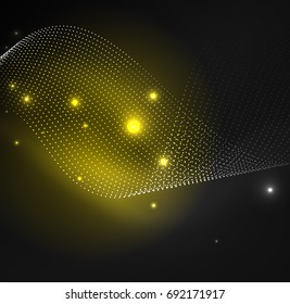 3D illuminated wave of glowing particles. HUD design element. Technology digital splash concept