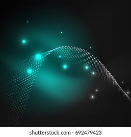 3D illuminated wave of glowing particles. HUD design element. Technology digital splash concept