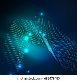 3D illuminated wave of glowing particles. HUD design element. Technology digital splash concept