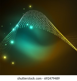 3D illuminated wave of glowing particles. HUD design element. Technology digital splash concept
