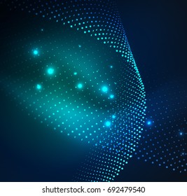 3D illuminated wave of glowing particles. HUD design element. Technology digital splash concept