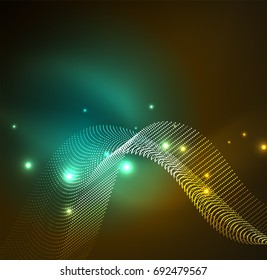 3D illuminated wave of glowing particles. HUD design element. Technology digital splash concept