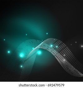 3D illuminated wave of glowing particles. HUD design element. Technology digital splash concept