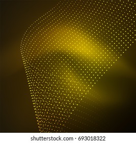 3D illuminated wave of glowing particles. HUD design element. Technology digital splash concept