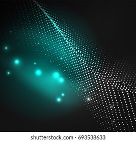 3D illuminated wave of glowing particles. HUD design element. Technology digital splash concept