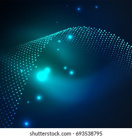 Ola iluminada 3D de partículas brillantes. elemento de diseño HUD. Concepto de salpicadura digital de tecnología