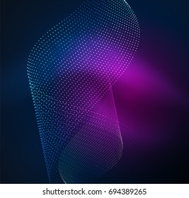 3D illuminated wave of glowing particles. HUD design element. Technology digital splash concept