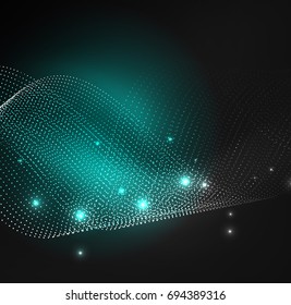 3D illuminated wave of glowing particles. HUD design element. Technology digital splash concept