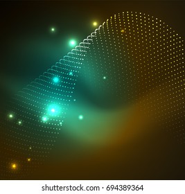 3D illuminated wave of glowing particles. HUD design element. Technology digital splash concept