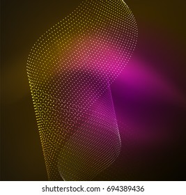 3D illuminated wave of glowing particles. HUD design element. Technology digital splash concept