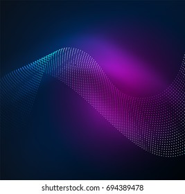 3D illuminated wave of glowing particles. HUD design element. Technology digital splash concept