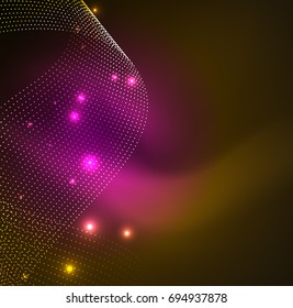 3D illuminated wave of glowing particles. HUD design element. Technology digital splash concept