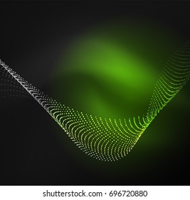 3D illuminated wave of glowing particles. HUD design element. Technology digital splash concept