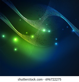 Ola iluminada 3D de partículas brillantes. elemento de diseño HUD. Concepto de salpicadura digital de tecnología