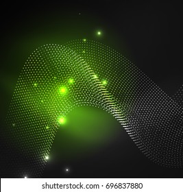 3D illuminated wave of glowing particles. HUD design element. Technology digital splash concept