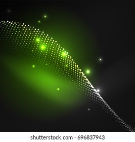 3D illuminated wave of glowing particles. HUD design element. Technology digital splash concept
