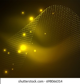 Onda iluminada 3D de partículas brilhantes. Elemento de projeto HUD. Conceito de tecnologia digital splash