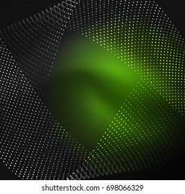 3D illuminated wave of glowing particles. HUD design element. Technology digital splash concept