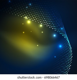 3D illuminated wave of glowing particles. HUD design element. Technology digital splash concept