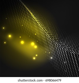 3D illuminated wave of glowing particles. HUD design element. Technology digital splash concept