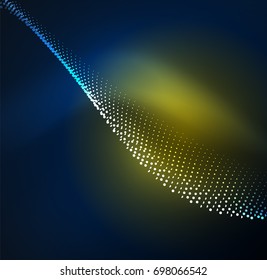 3D illuminated wave of glowing particles. HUD design element. Technology digital splash concept