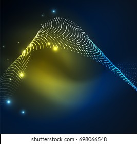 3D illuminated wave of glowing particles. HUD design element. Technology digital splash concept