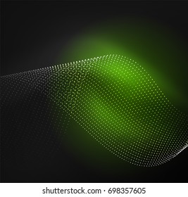 3D illuminated wave of glowing particles. HUD design element. Technology digital splash concept