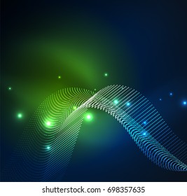 Ola iluminada 3D de partículas brillantes. elemento de diseño HUD. Concepto de salpicadura digital de tecnología