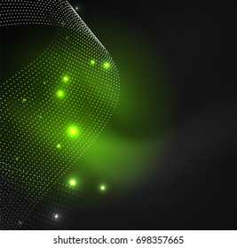 Onda iluminada 3D de partículas brilhantes. Elemento de projeto HUD. Conceito de tecnologia digital splash