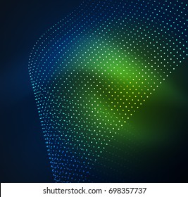 3D illuminated wave of glowing particles. HUD design element. Technology digital splash concept