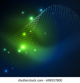 3D illuminated wave of glowing particles. HUD design element. Technology digital splash concept