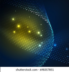 3D illuminated wave of glowing particles. HUD design element. Technology digital splash concept