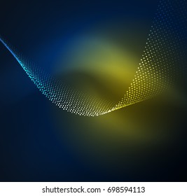 3D illuminated wave of glowing particles. HUD design element. Technology digital splash concept