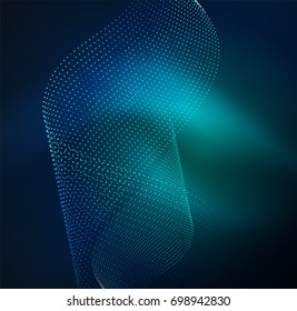 3D illuminated wave of glowing particles. HUD design element. Technology digital splash concept