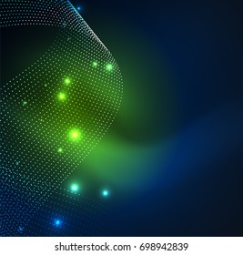 Ola iluminada 3D de partículas brillantes. elemento de diseño HUD. Concepto de salpicadura digital de tecnología