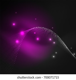 3D illuminated wave of glowing particles. HUD design element. Technology digital splash concept